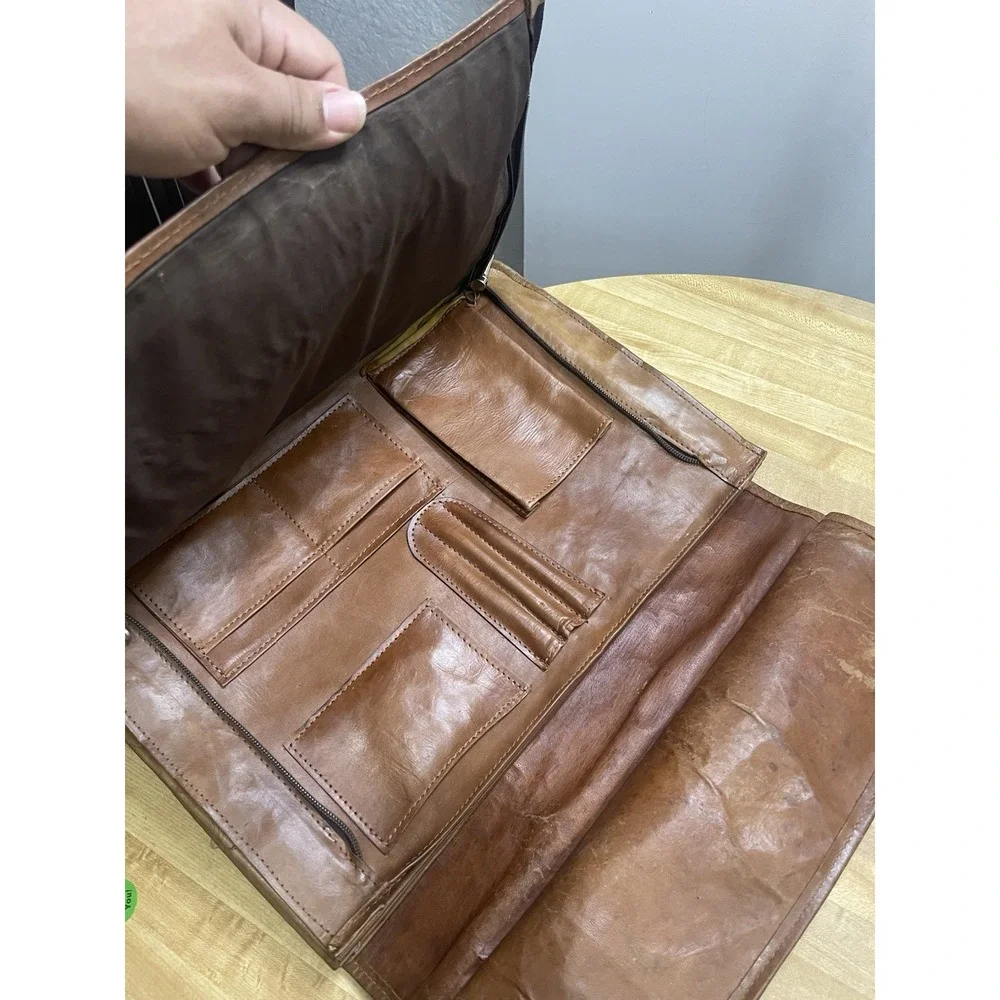 Vintage American West Tooled Leather Briefcase Messenger Laptop Bag Brown USA